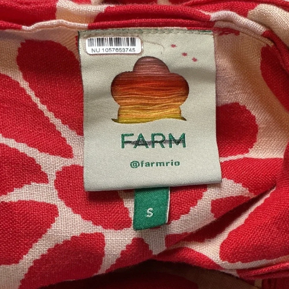 Farm Rio Floral Linen Midi Dress Red Small New Without Tags - Picture 4 of 4